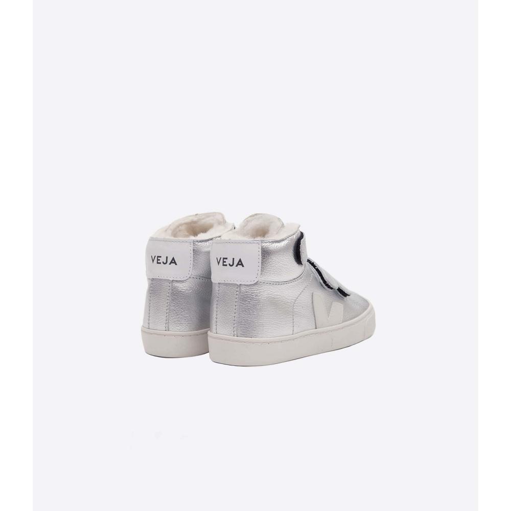 Veja ESPLAR MID FURED LEATHER Kids' High Tops Silver | NZ 690NWY